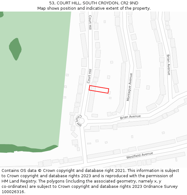 53, COURT HILL, SOUTH CROYDON, CR2 9ND: Location map and indicative extent of plot