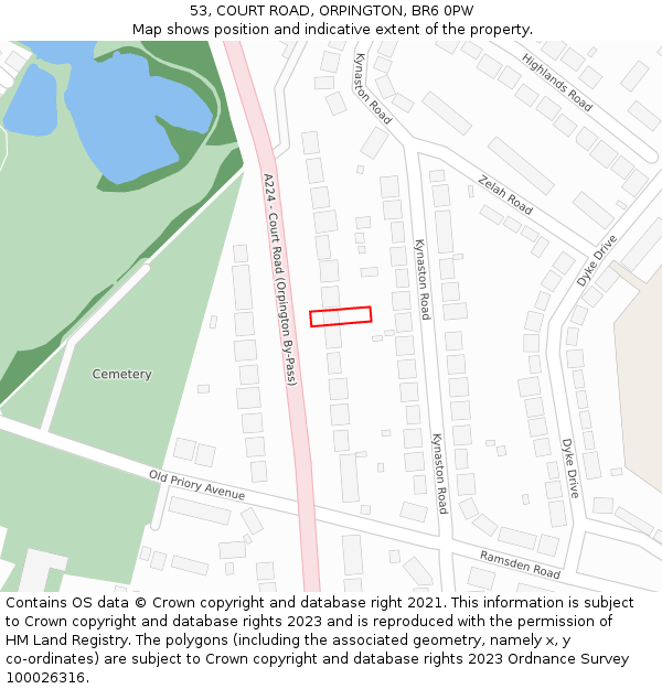53, COURT ROAD, ORPINGTON, BR6 0PW: Location map and indicative extent of plot