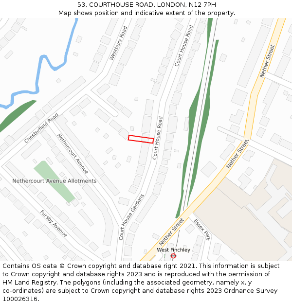 53, COURTHOUSE ROAD, LONDON, N12 7PH: Location map and indicative extent of plot
