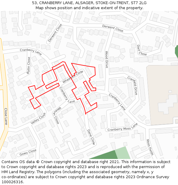 53, CRANBERRY LANE, ALSAGER, STOKE-ON-TRENT, ST7 2LG: Location map and indicative extent of plot