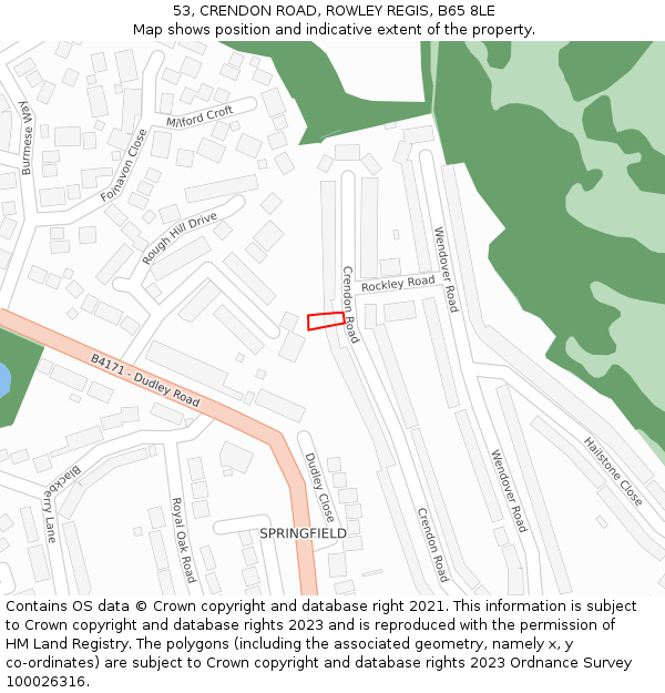 53, CRENDON ROAD, ROWLEY REGIS, B65 8LE: Location map and indicative extent of plot