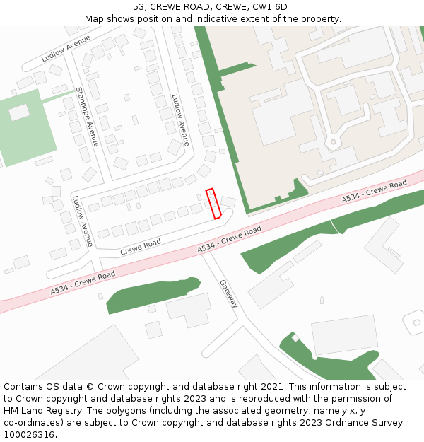53, CREWE ROAD, CREWE, CW1 6DT: Location map and indicative extent of plot
