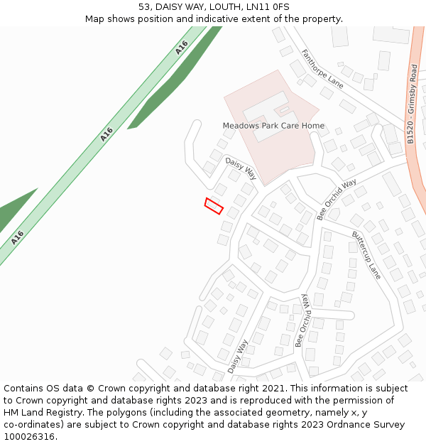 53, DAISY WAY, LOUTH, LN11 0FS: Location map and indicative extent of plot