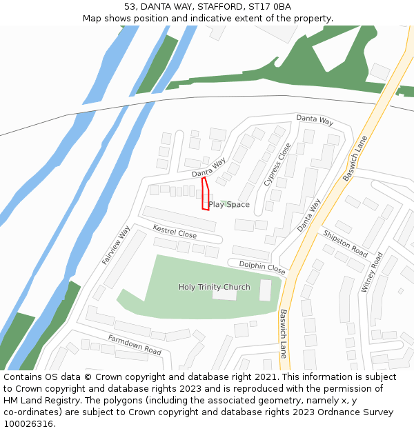 53, DANTA WAY, STAFFORD, ST17 0BA: Location map and indicative extent of plot