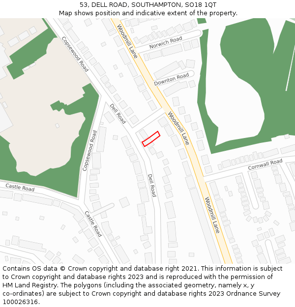 53, DELL ROAD, SOUTHAMPTON, SO18 1QT: Location map and indicative extent of plot