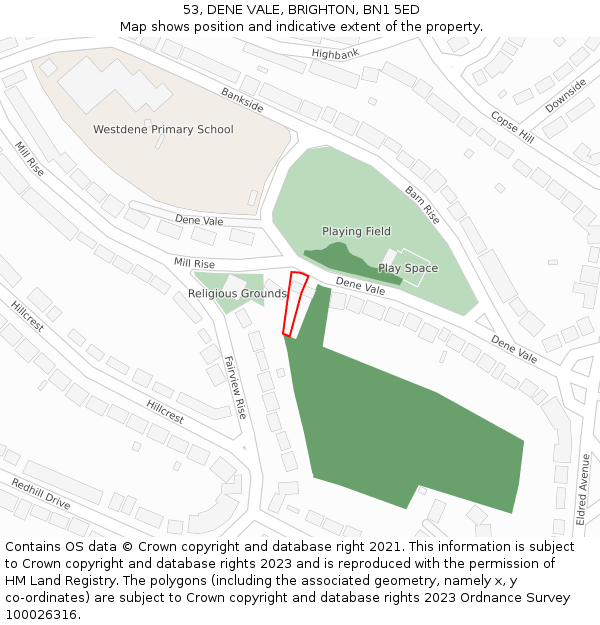 53, DENE VALE, BRIGHTON, BN1 5ED: Location map and indicative extent of plot