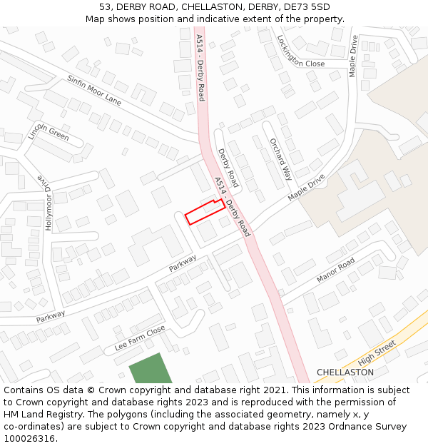 53, DERBY ROAD, CHELLASTON, DERBY, DE73 5SD: Location map and indicative extent of plot