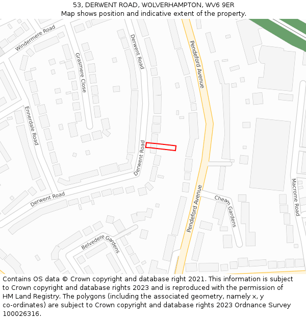 53, DERWENT ROAD, WOLVERHAMPTON, WV6 9ER: Location map and indicative extent of plot