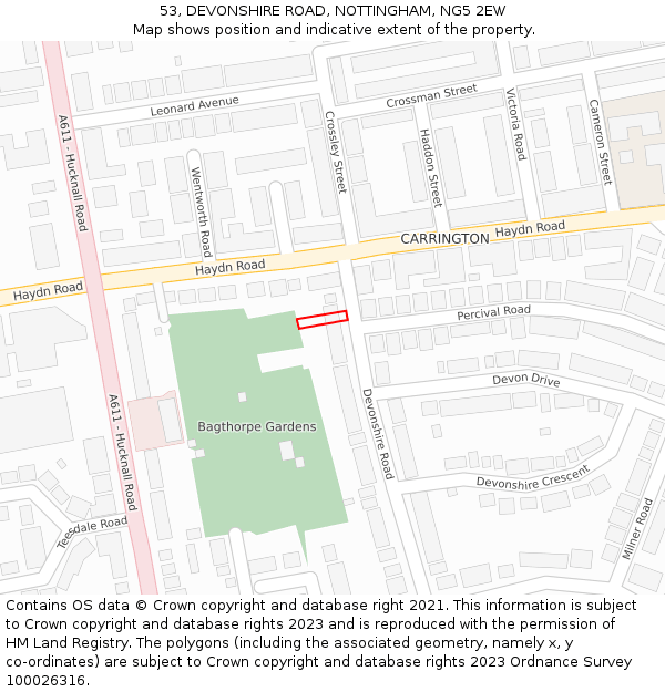 53, DEVONSHIRE ROAD, NOTTINGHAM, NG5 2EW: Location map and indicative extent of plot