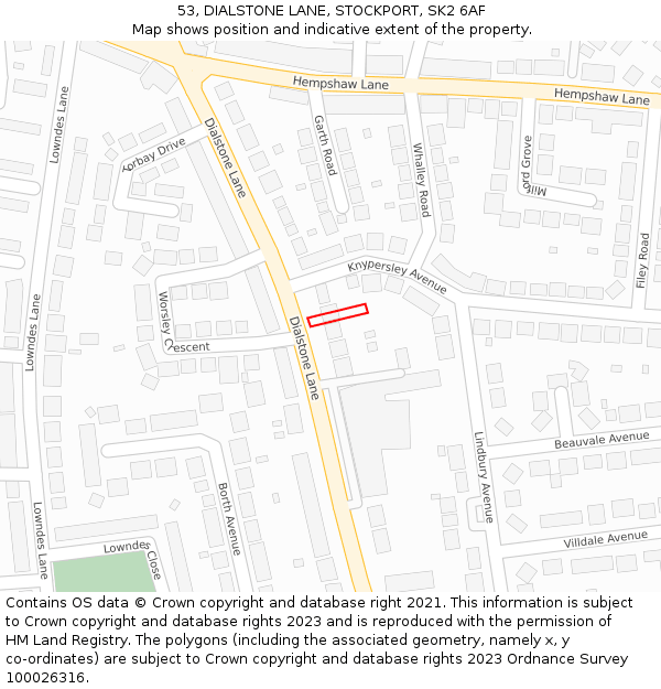 53, DIALSTONE LANE, STOCKPORT, SK2 6AF: Location map and indicative extent of plot