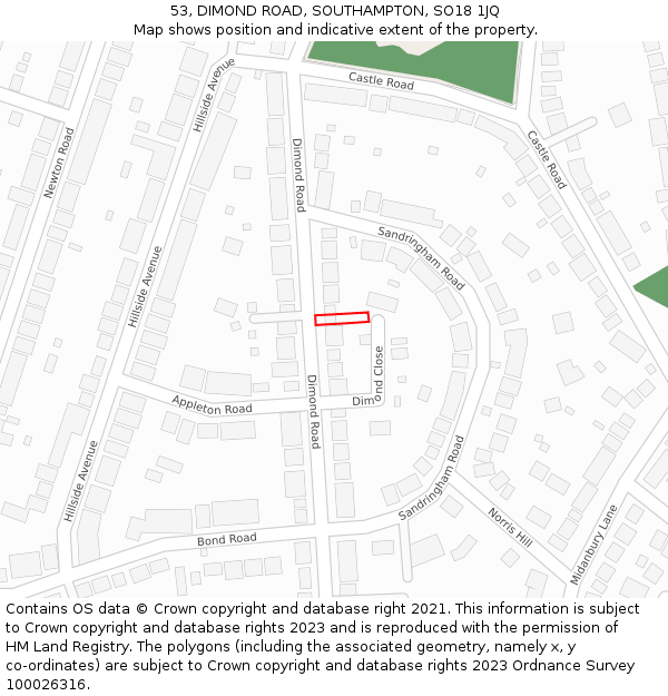 53, DIMOND ROAD, SOUTHAMPTON, SO18 1JQ: Location map and indicative extent of plot
