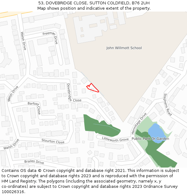 53, DOVEBRIDGE CLOSE, SUTTON COLDFIELD, B76 2UH: Location map and indicative extent of plot