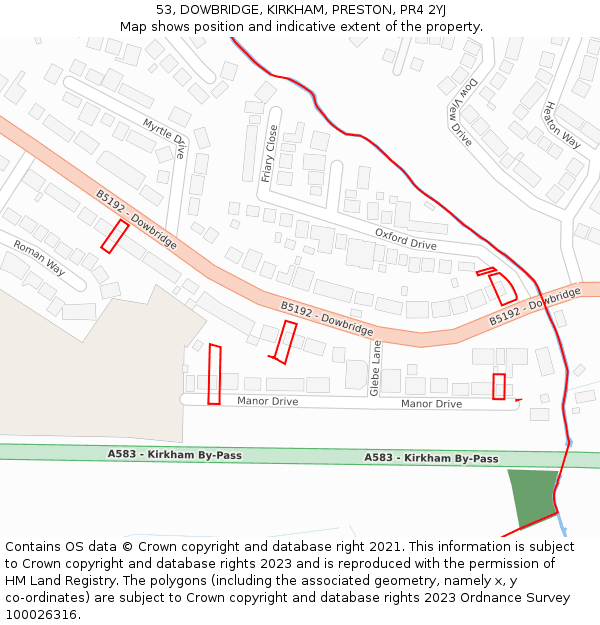 53, DOWBRIDGE, KIRKHAM, PRESTON, PR4 2YJ: Location map and indicative extent of plot