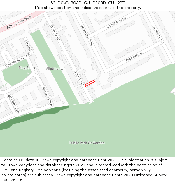 53, DOWN ROAD, GUILDFORD, GU1 2PZ: Location map and indicative extent of plot