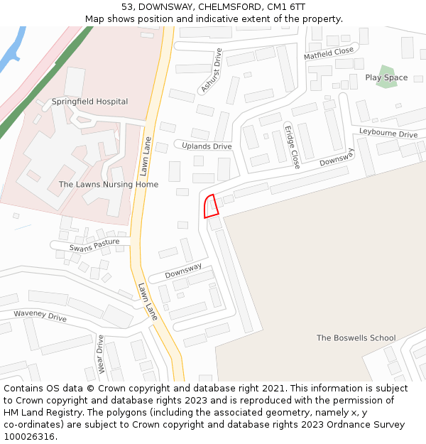 53, DOWNSWAY, CHELMSFORD, CM1 6TT: Location map and indicative extent of plot