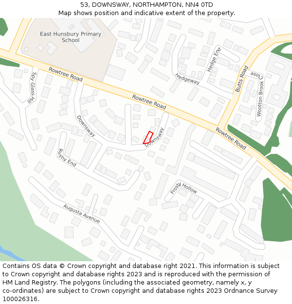 53, DOWNSWAY, NORTHAMPTON, NN4 0TD: Location map and indicative extent of plot