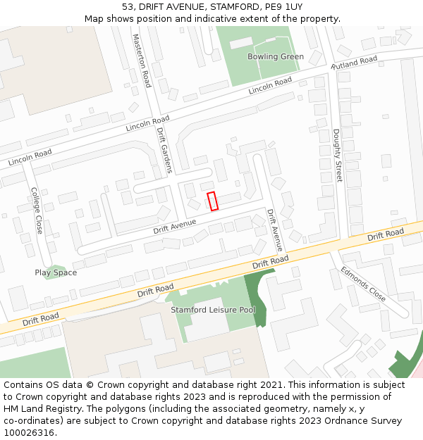 53, DRIFT AVENUE, STAMFORD, PE9 1UY: Location map and indicative extent of plot
