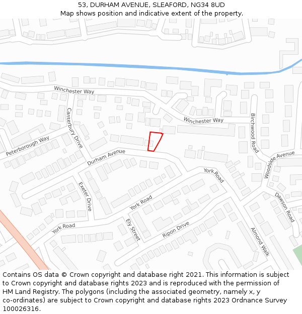 53, DURHAM AVENUE, SLEAFORD, NG34 8UD: Location map and indicative extent of plot