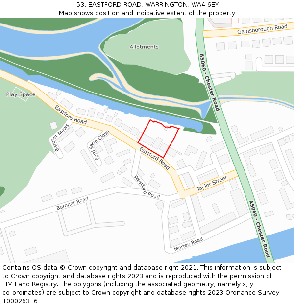 53, EASTFORD ROAD, WARRINGTON, WA4 6EY: Location map and indicative extent of plot