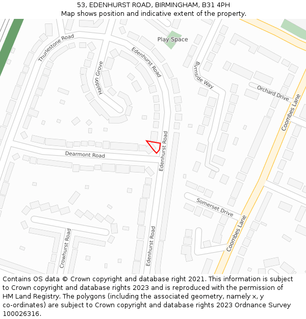 53, EDENHURST ROAD, BIRMINGHAM, B31 4PH: Location map and indicative extent of plot