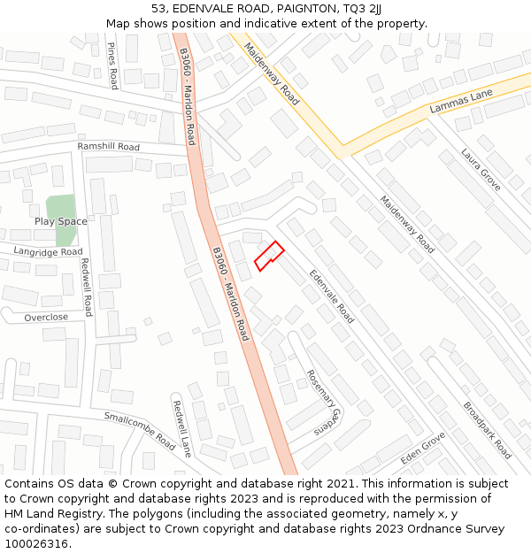 53, EDENVALE ROAD, PAIGNTON, TQ3 2JJ: Location map and indicative extent of plot