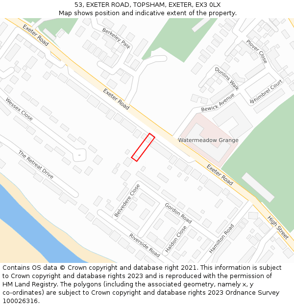 53, EXETER ROAD, TOPSHAM, EXETER, EX3 0LX: Location map and indicative extent of plot