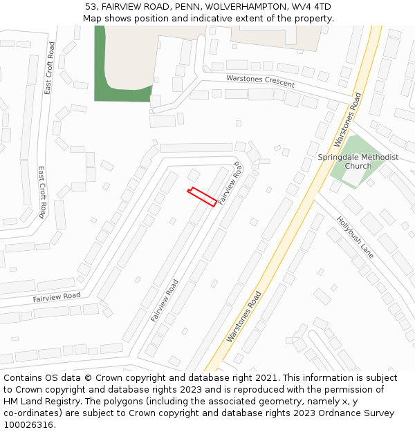 53, FAIRVIEW ROAD, PENN, WOLVERHAMPTON, WV4 4TD: Location map and indicative extent of plot