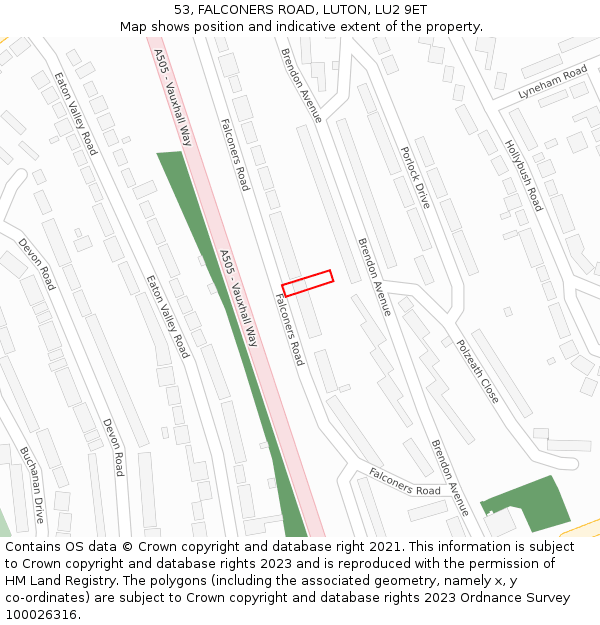 53, FALCONERS ROAD, LUTON, LU2 9ET: Location map and indicative extent of plot