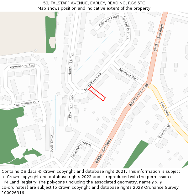 53, FALSTAFF AVENUE, EARLEY, READING, RG6 5TG: Location map and indicative extent of plot