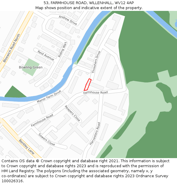 53, FARMHOUSE ROAD, WILLENHALL, WV12 4AP: Location map and indicative extent of plot