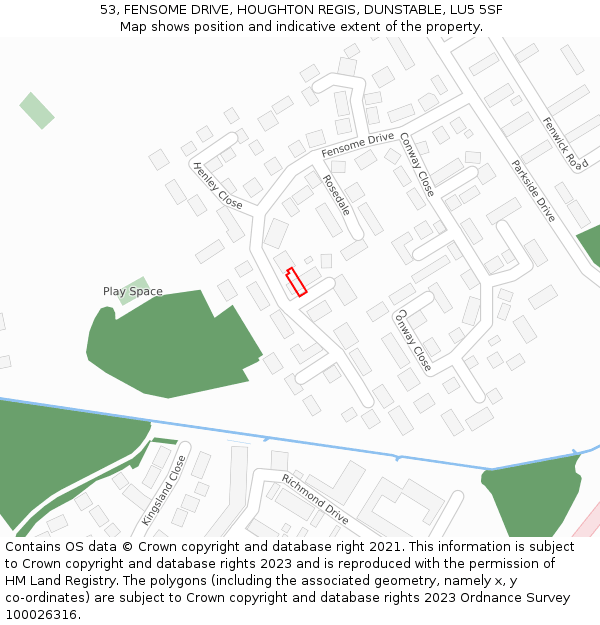 53, FENSOME DRIVE, HOUGHTON REGIS, DUNSTABLE, LU5 5SF: Location map and indicative extent of plot