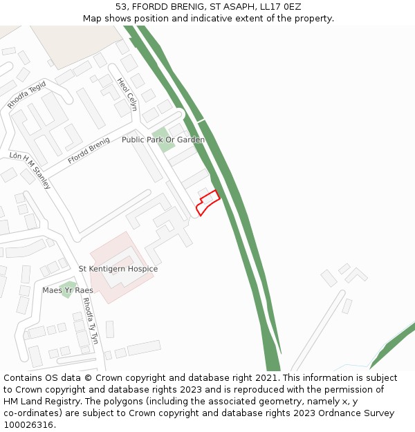 53, FFORDD BRENIG, ST ASAPH, LL17 0EZ: Location map and indicative extent of plot