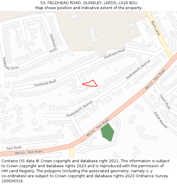 53, FIELDHEAD ROAD, GUISELEY, LEEDS, LS20 8DU: Location map and indicative extent of plot