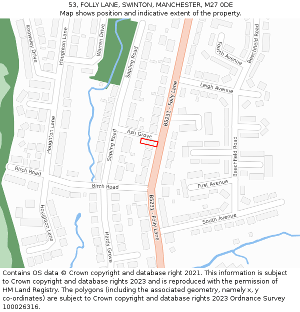 53, FOLLY LANE, SWINTON, MANCHESTER, M27 0DE: Location map and indicative extent of plot