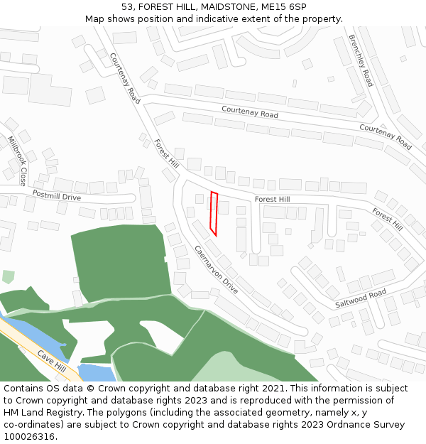 53, FOREST HILL, MAIDSTONE, ME15 6SP: Location map and indicative extent of plot
