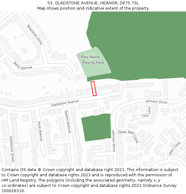 53, GLADSTONE AVENUE, HEANOR, DE75 7SL: Location map and indicative extent of plot