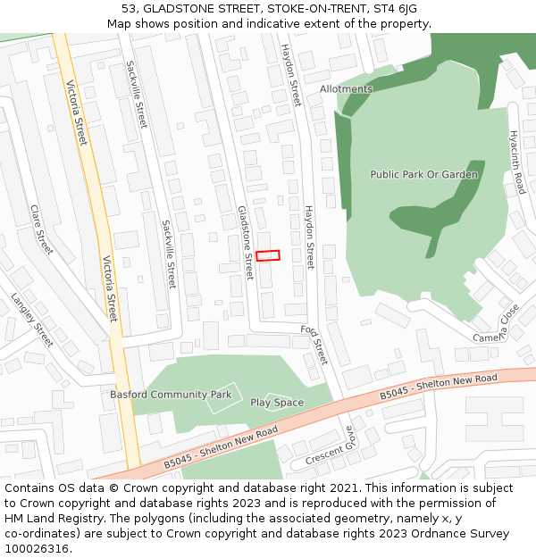 53, GLADSTONE STREET, STOKE-ON-TRENT, ST4 6JG: Location map and indicative extent of plot