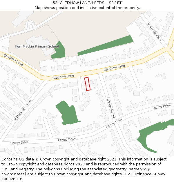 53, GLEDHOW LANE, LEEDS, LS8 1RT: Location map and indicative extent of plot