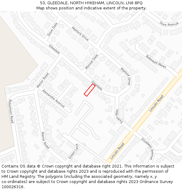 53, GLEEDALE, NORTH HYKEHAM, LINCOLN, LN6 8PQ: Location map and indicative extent of plot