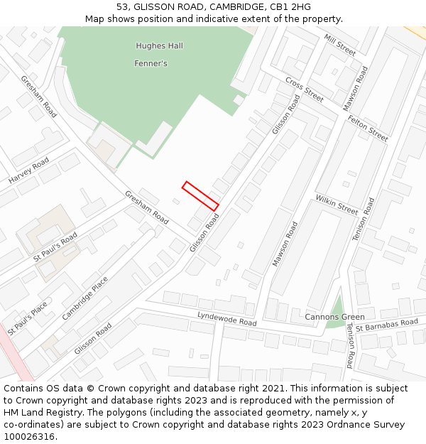 53, GLISSON ROAD, CAMBRIDGE, CB1 2HG: Location map and indicative extent of plot