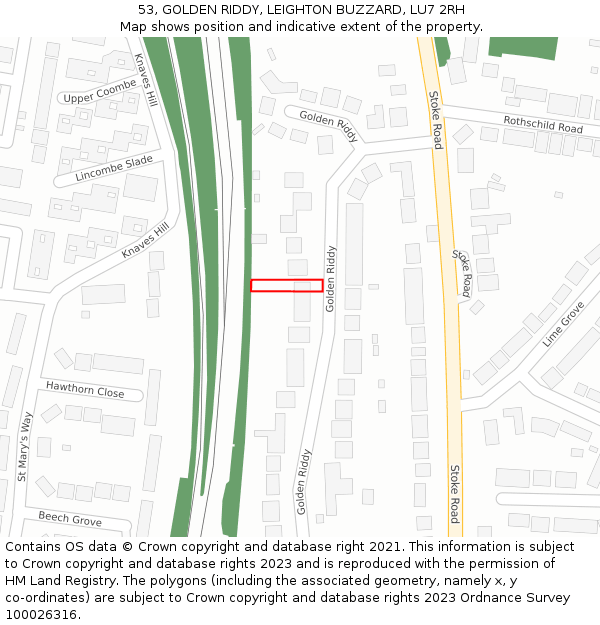 53, GOLDEN RIDDY, LEIGHTON BUZZARD, LU7 2RH: Location map and indicative extent of plot