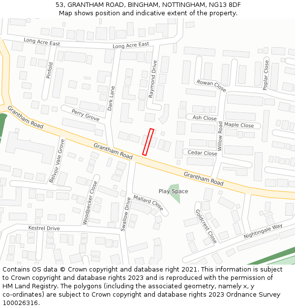 53, GRANTHAM ROAD, BINGHAM, NOTTINGHAM, NG13 8DF: Location map and indicative extent of plot