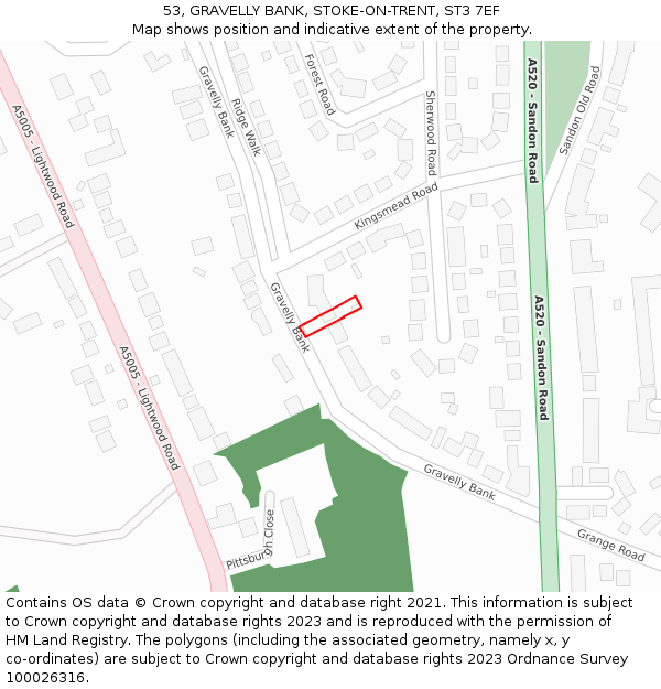 53, GRAVELLY BANK, STOKE-ON-TRENT, ST3 7EF: Location map and indicative extent of plot