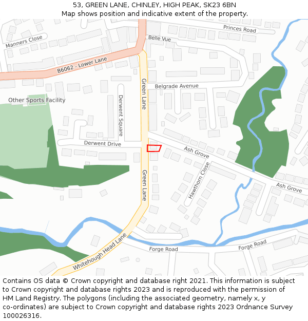 53, GREEN LANE, CHINLEY, HIGH PEAK, SK23 6BN: Location map and indicative extent of plot