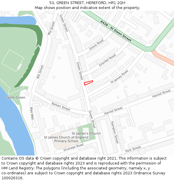 53, GREEN STREET, HEREFORD, HR1 2QH: Location map and indicative extent of plot