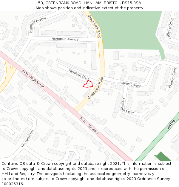 53, GREENBANK ROAD, HANHAM, BRISTOL, BS15 3SA: Location map and indicative extent of plot