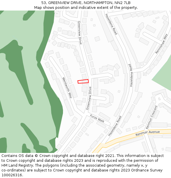 53, GREENVIEW DRIVE, NORTHAMPTON, NN2 7LB: Location map and indicative extent of plot