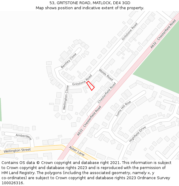 53, GRITSTONE ROAD, MATLOCK, DE4 3GD: Location map and indicative extent of plot