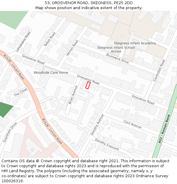 53, GROSVENOR ROAD, SKEGNESS, PE25 2DD: Location map and indicative extent of plot