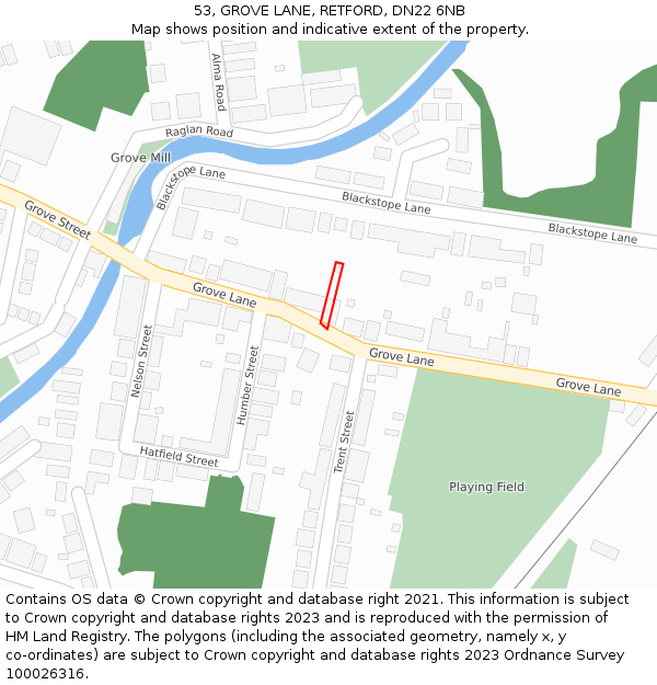 53, GROVE LANE, RETFORD, DN22 6NB: Location map and indicative extent of plot
